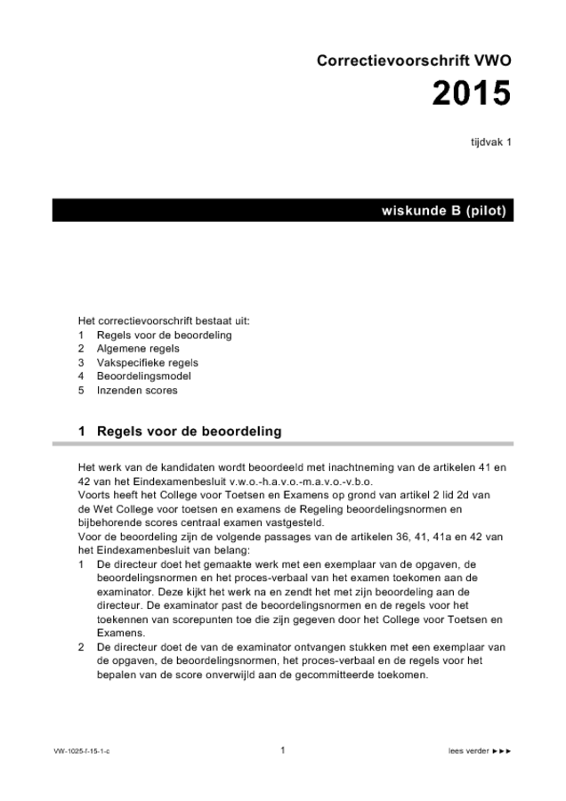Correctievoorschrift examen VWO wiskunde A 2015, tijdvak 1. Pagina 1