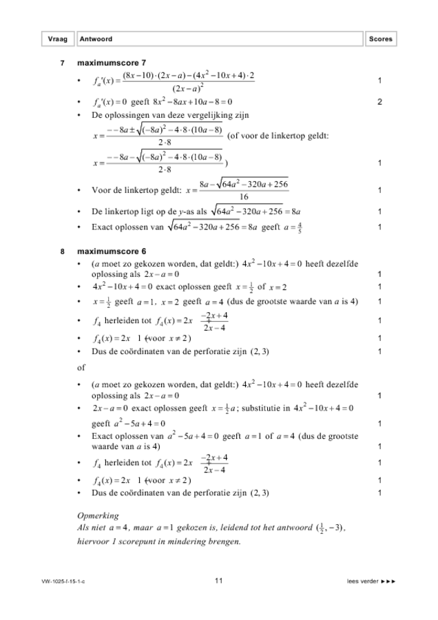 Correctievoorschrift examen VWO wiskunde A 2015, tijdvak 1. Pagina 11