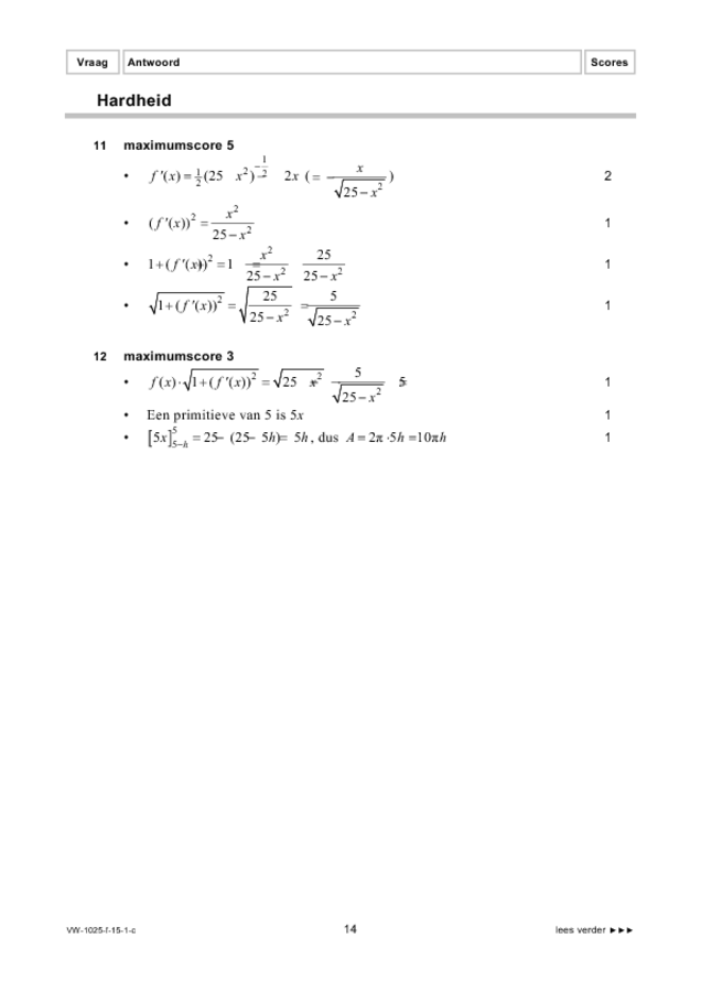 Correctievoorschrift examen VWO wiskunde A 2015, tijdvak 1. Pagina 14