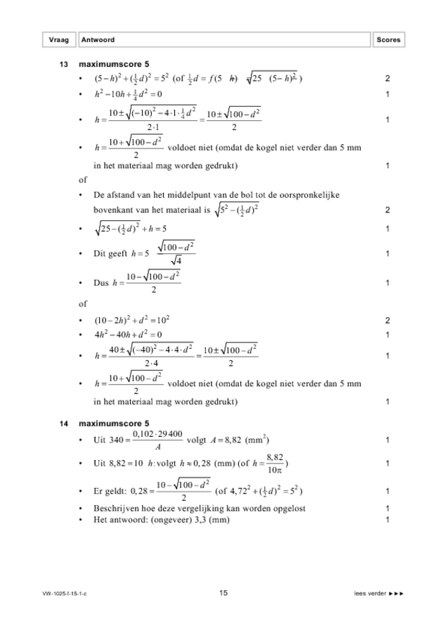 Correctievoorschrift examen VWO wiskunde A 2015, tijdvak 1. Pagina 15