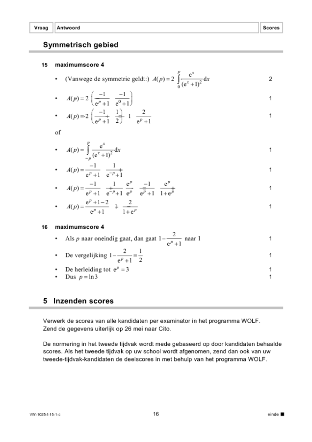 Correctievoorschrift examen VWO wiskunde A 2015, tijdvak 1. Pagina 16