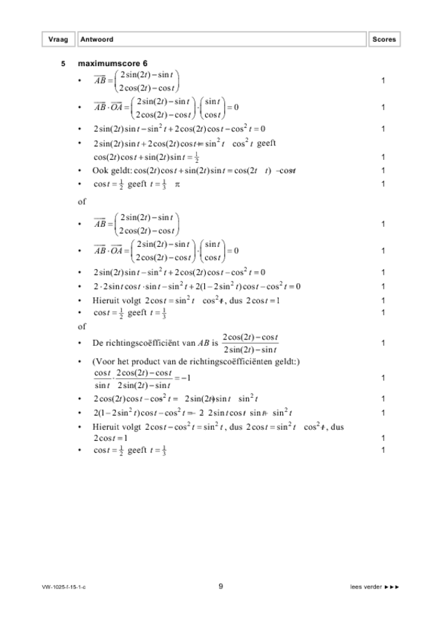 Correctievoorschrift examen VWO wiskunde A 2015, tijdvak 1. Pagina 9