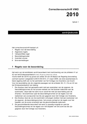 Antwoorden examen VWO aardrijkskunde 2010, tijdvak 1