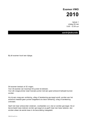 Antwoorden examen VWO aardrijkskunde 2010, tijdvak 1