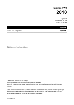 Antwoorden examen VWO Spaans 2010, tijdvak 1