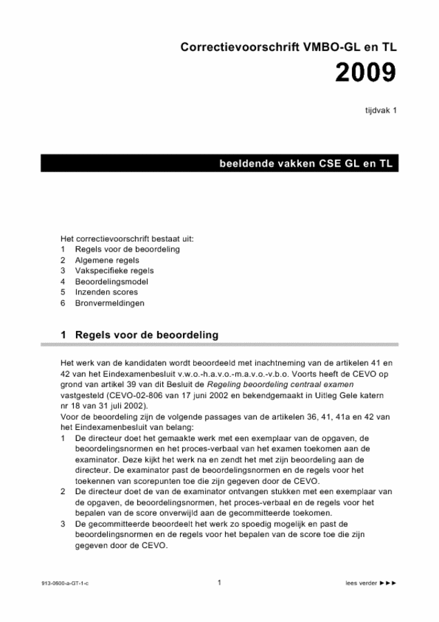 Correctievoorschrift examen VMBO GLTL beeldende vakken 2009, tijdvak 1. Pagina 1