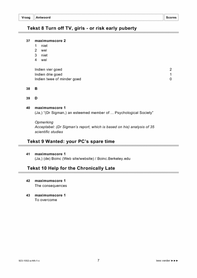Correctievoorschrift examen HAVO Engels 2009, tijdvak 1. Pagina 7