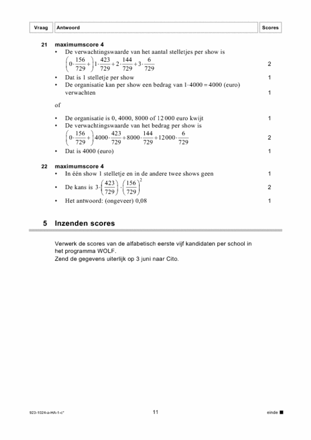 Correctievoorschrift examen HAVO wiskunde A 2009, tijdvak 1. Pagina 11