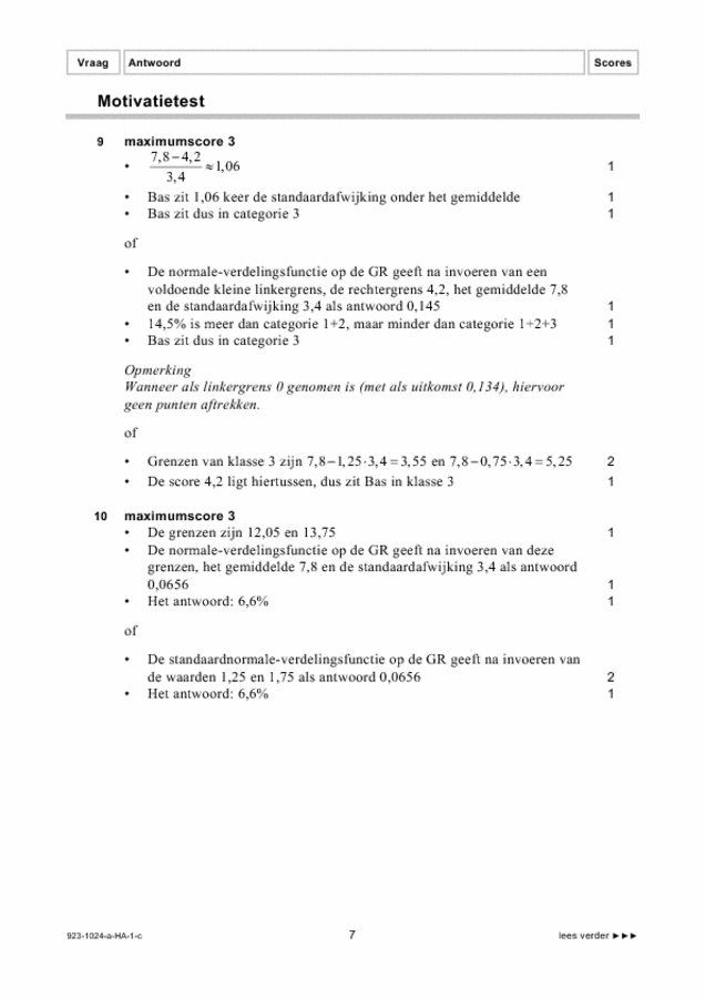 Correctievoorschrift examen HAVO wiskunde A 2009, tijdvak 1. Pagina 7