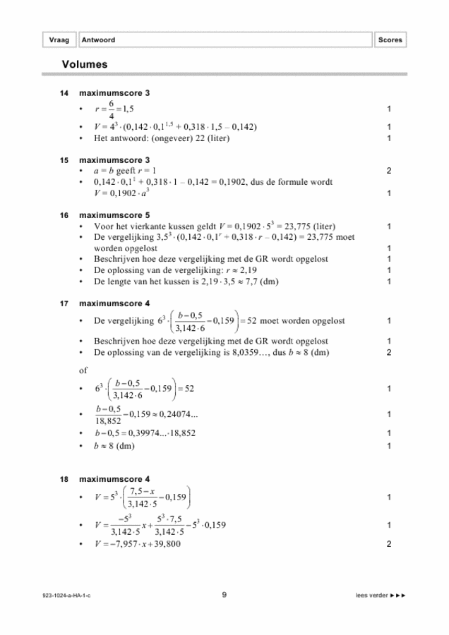 Correctievoorschrift examen HAVO wiskunde A 2009, tijdvak 1. Pagina 9