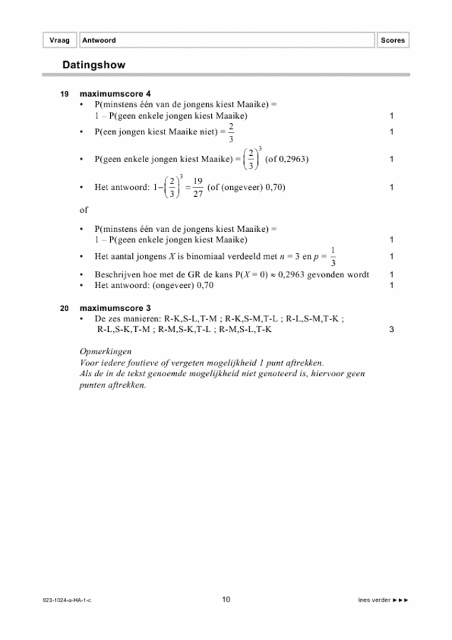 Correctievoorschrift examen HAVO wiskunde A 2009, tijdvak 1. Pagina 10