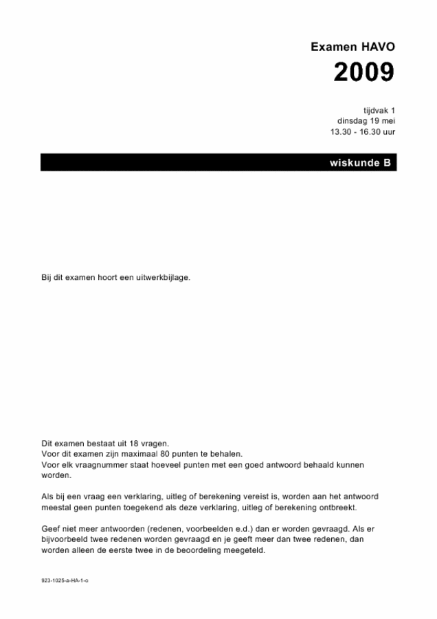 Opgaven examen HAVO wiskunde B 2009, tijdvak 1. Pagina 1