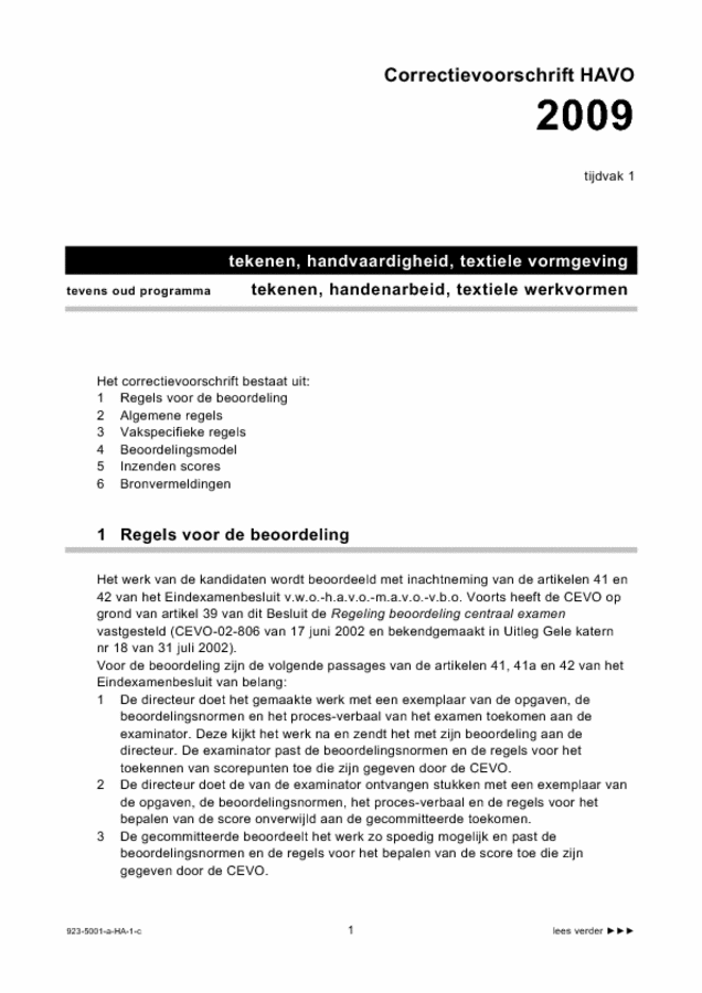 Correctievoorschrift examen HAVO tekenen, handenarbeid en textiele werkvormen 2009, tijdvak 1. Pagina 1