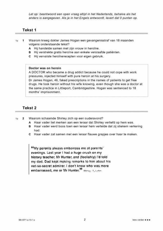 Opgaven examen VMBO BB Engels 2010, tijdvak 1. Pagina 2