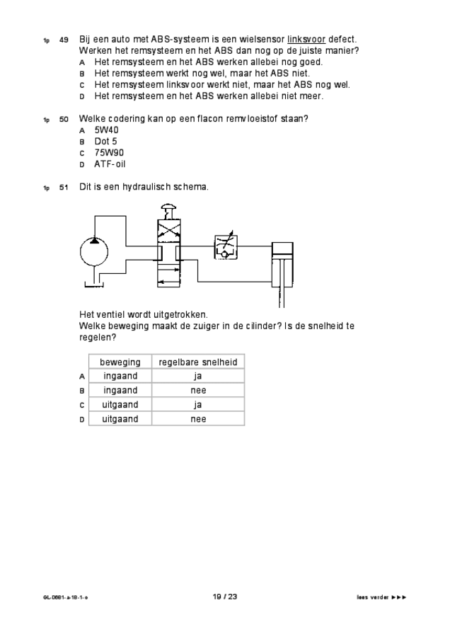 Opgaven examen VMBO GLTL voertuigentechniek 2018, tijdvak 1. Pagina 19