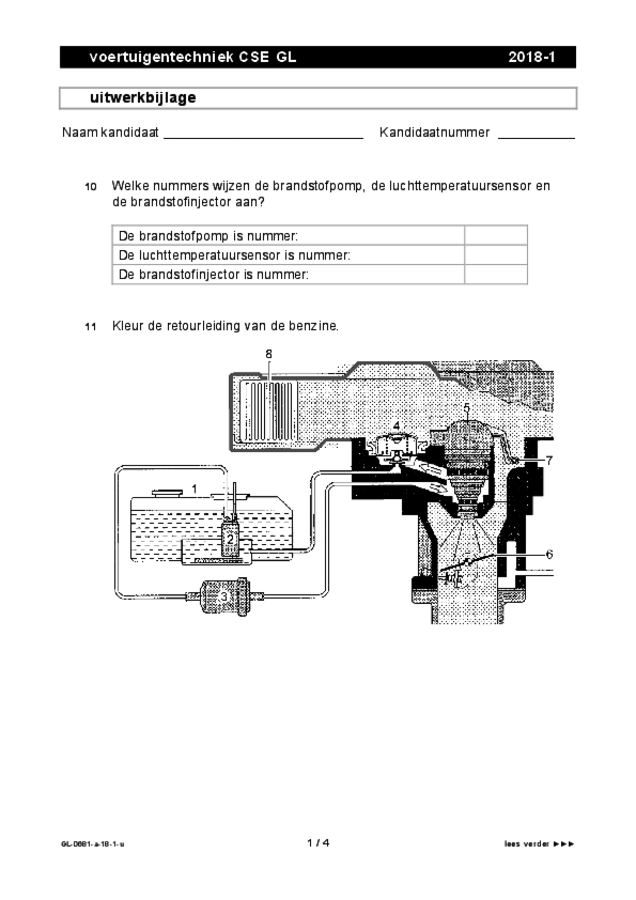 Uitwerkbijlage examen VMBO GLTL voertuigentechniek 2018, tijdvak 1. Pagina 1
