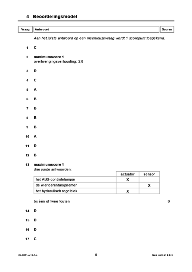 Correctievoorschrift examen VMBO GLTL voertuigentechniek 2019, tijdvak 1. Pagina 5