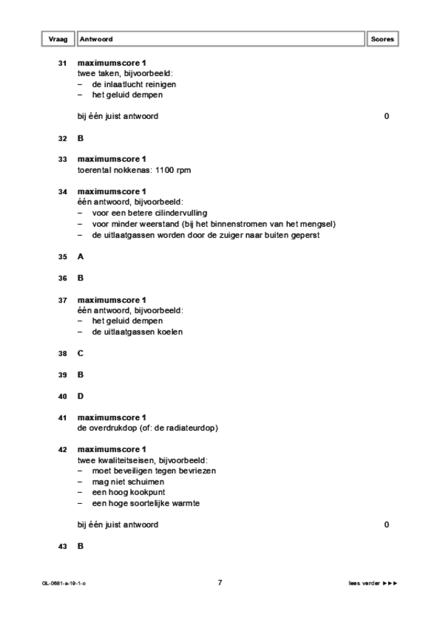 Correctievoorschrift examen VMBO GLTL voertuigentechniek 2019, tijdvak 1. Pagina 7