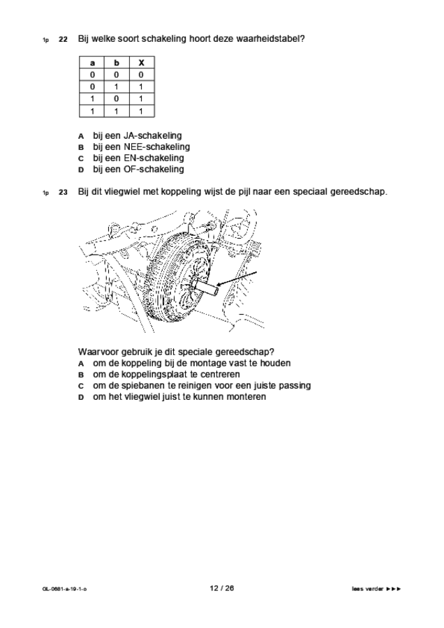 Opgaven examen VMBO GLTL voertuigentechniek 2019, tijdvak 1. Pagina 12