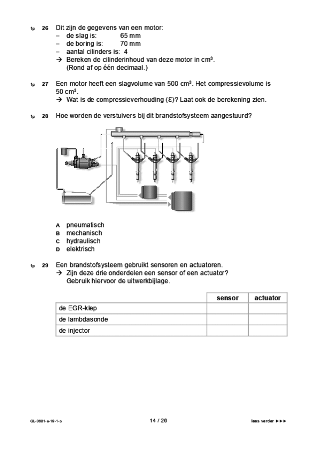 Opgaven examen VMBO GLTL voertuigentechniek 2019, tijdvak 1. Pagina 14