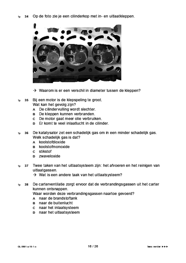 Opgaven examen VMBO GLTL voertuigentechniek 2019, tijdvak 1. Pagina 16