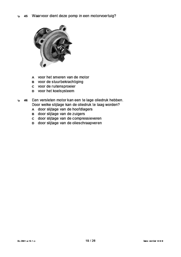 Opgaven examen VMBO GLTL voertuigentechniek 2019, tijdvak 1. Pagina 19