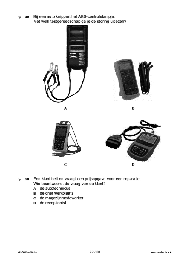 Opgaven examen VMBO GLTL voertuigentechniek 2019, tijdvak 1. Pagina 22