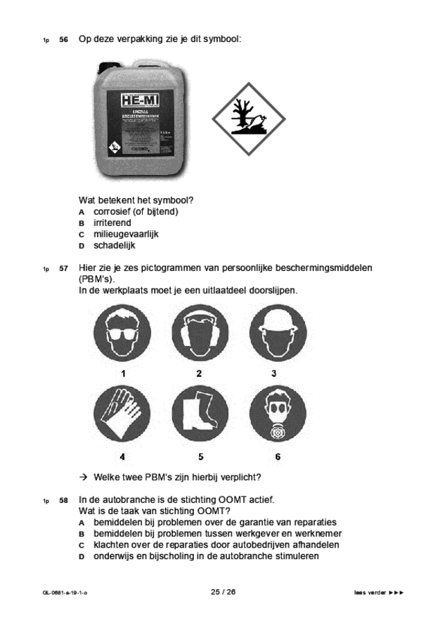 Opgaven examen VMBO GLTL voertuigentechniek 2019, tijdvak 1. Pagina 25