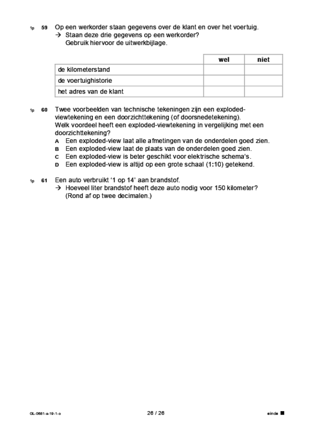 Opgaven examen VMBO GLTL voertuigentechniek 2019, tijdvak 1. Pagina 26