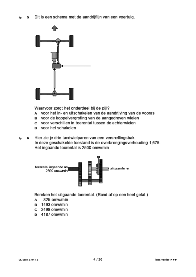 Opgaven examen VMBO GLTL voertuigentechniek 2019, tijdvak 1. Pagina 4