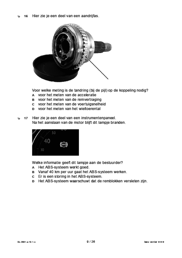 Opgaven examen VMBO GLTL voertuigentechniek 2019, tijdvak 1. Pagina 9