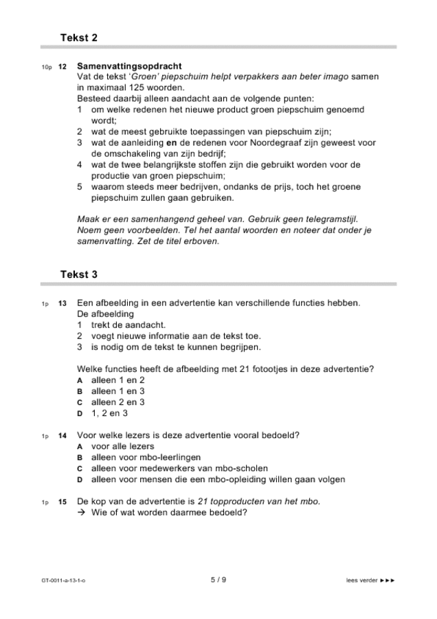 Opgaven examen VMBO GLTL Nederlands 2013, tijdvak 1. Pagina 5