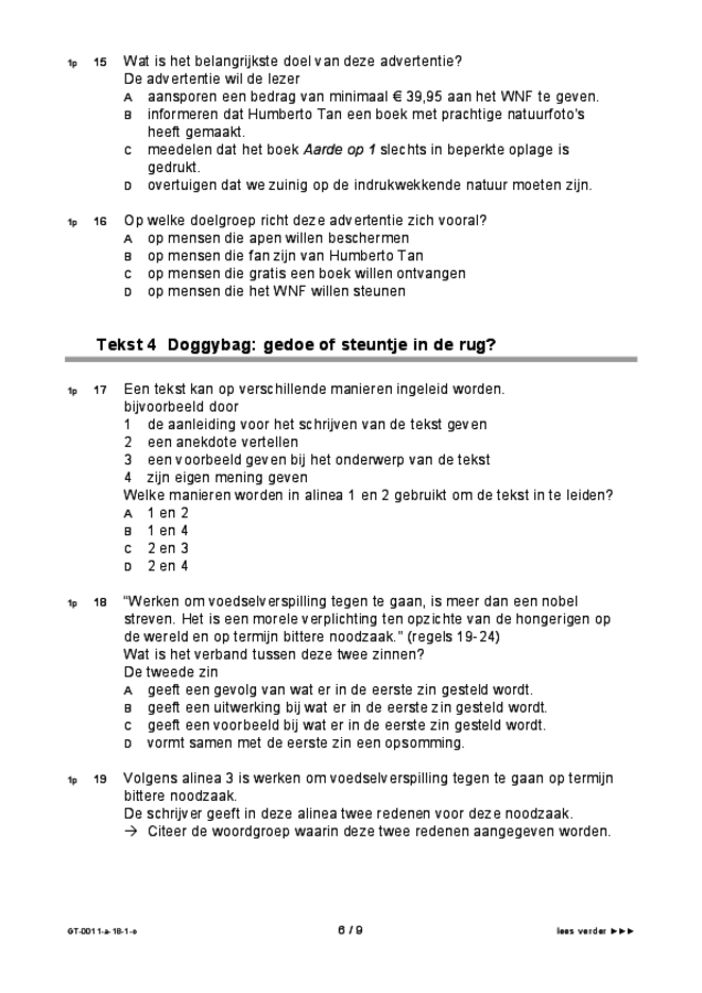 Opgaven examen VMBO GLTL Nederlands 2018, tijdvak 1. Pagina 6