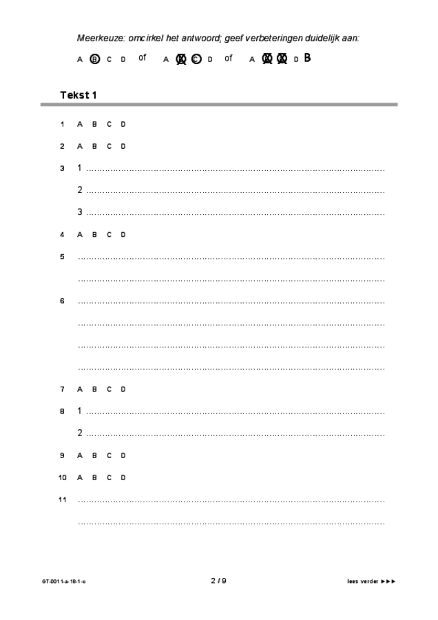 Uitwerkbijlage examen VMBO GLTL Nederlands 2018, tijdvak 1. Pagina 2