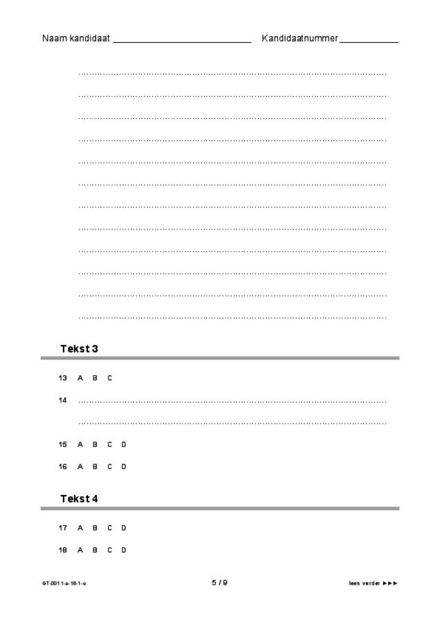 Uitwerkbijlage examen VMBO GLTL Nederlands 2018, tijdvak 1. Pagina 5