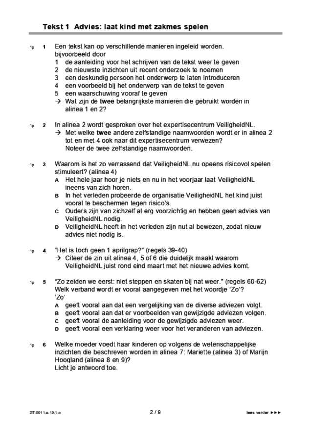 Opgaven examen VMBO GLTL Nederlands 2019, tijdvak 1. Pagina 2