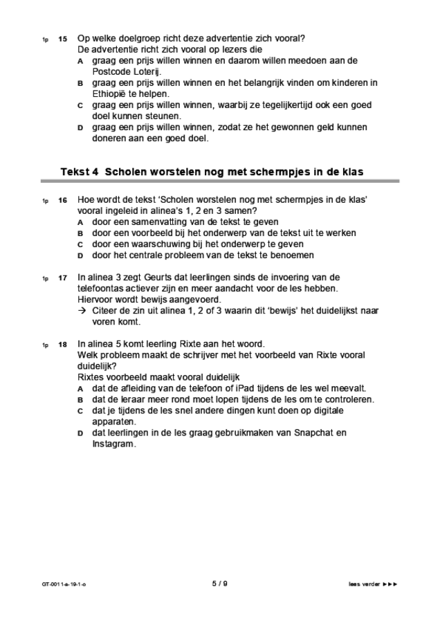 Opgaven examen VMBO GLTL Nederlands 2019, tijdvak 1. Pagina 5