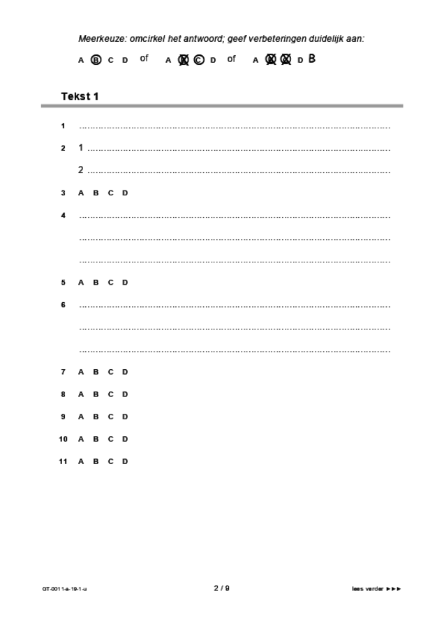Uitwerkbijlage examen VMBO GLTL Nederlands 2019, tijdvak 1. Pagina 2