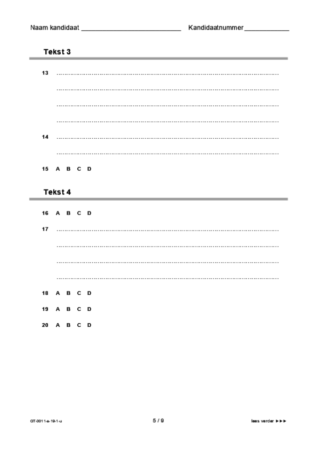 Uitwerkbijlage examen VMBO GLTL Nederlands 2019, tijdvak 1. Pagina 5