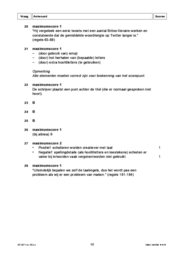 Correctievoorschrift examen VMBO GLTL Nederlands 2019, tijdvak 2. Pagina 10