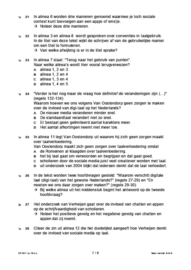 Opgaven examen VMBO GLTL Nederlands 2019, tijdvak 2. Pagina 7
