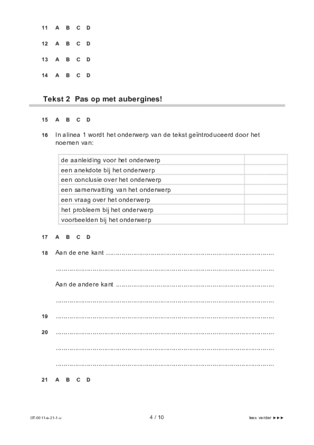 Uitwerkbijlage examen VMBO GLTL Nederlands 2021, tijdvak 1. Pagina 4