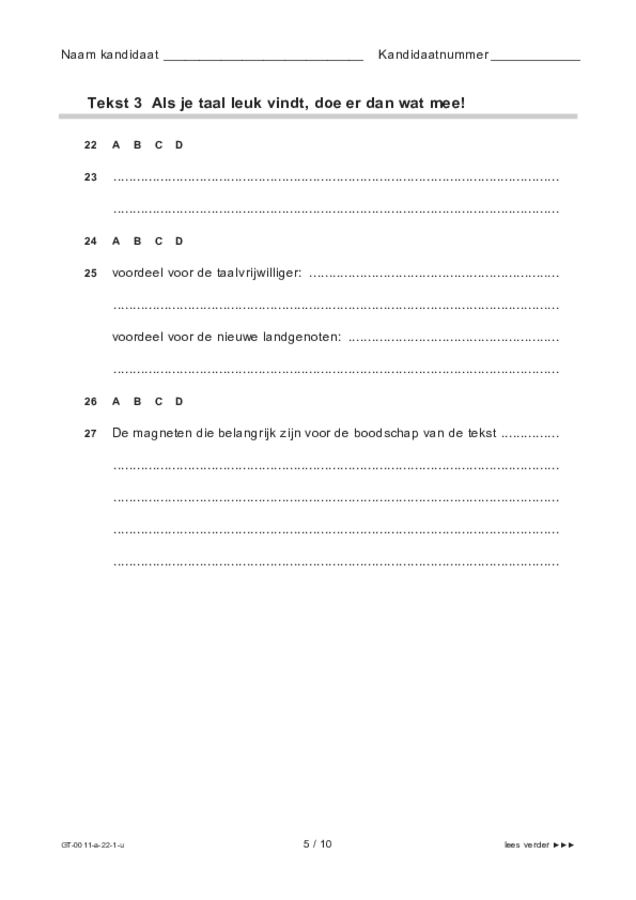 Uitwerkbijlage examen VMBO GLTL Nederlands 2022, tijdvak 1. Pagina 5