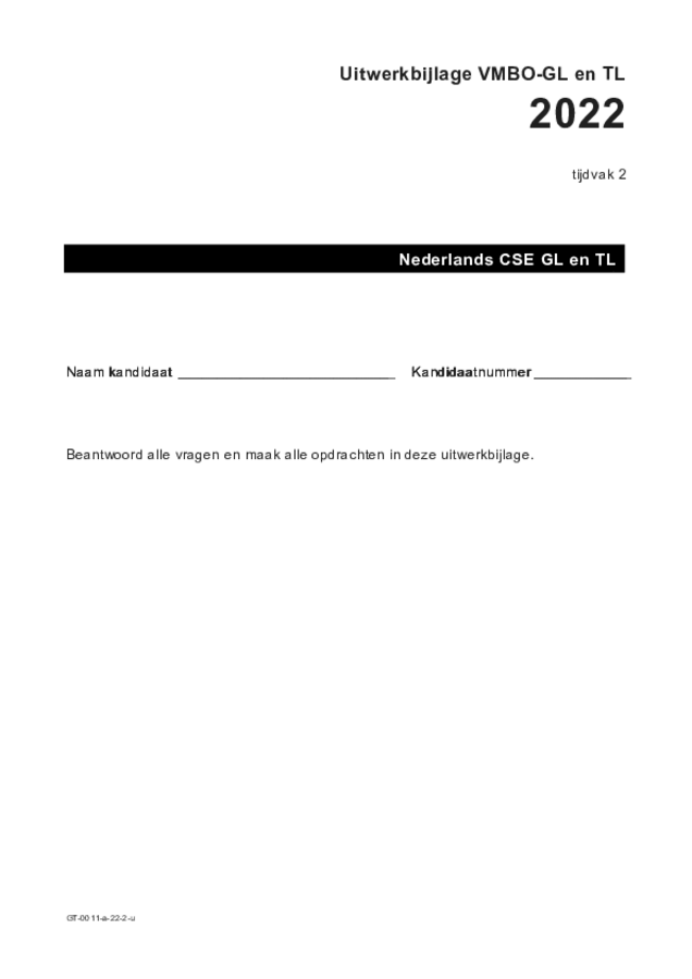 Uitwerkbijlage examen VMBO GLTL Nederlands 2022, tijdvak 2. Pagina 1