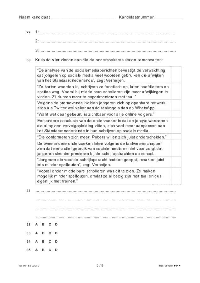 Uitwerkbijlage examen VMBO GLTL Nederlands 2022, tijdvak 2. Pagina 5
