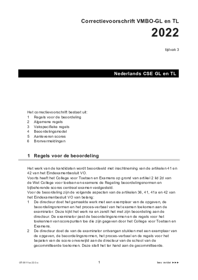 Correctievoorschrift examen VMBO GLTL Nederlands 2022, tijdvak 3. Pagina 1