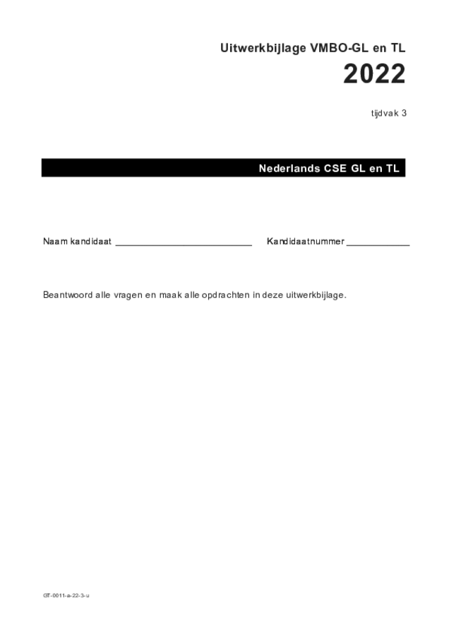 Uitwerkbijlage examen VMBO GLTL Nederlands 2022, tijdvak 3. Pagina 1