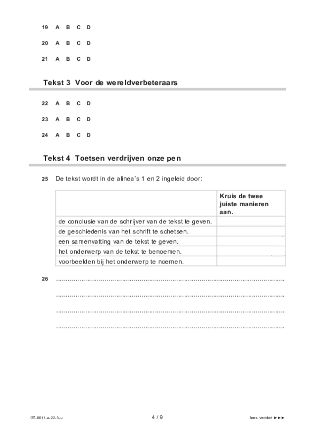 Uitwerkbijlage examen VMBO GLTL Nederlands 2022, tijdvak 3. Pagina 4