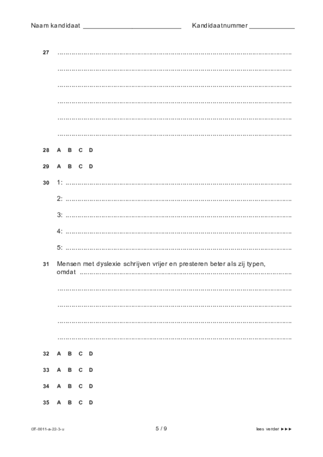 Uitwerkbijlage examen VMBO GLTL Nederlands 2022, tijdvak 3. Pagina 5