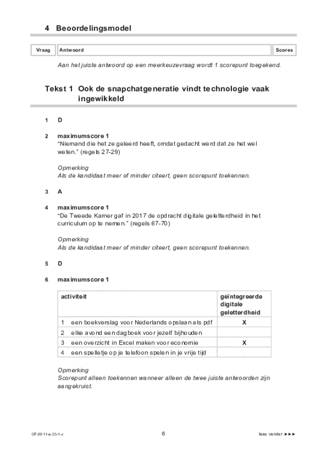 Correctievoorschrift examen VMBO GLTL Nederlands 2023, tijdvak 1. Pagina 6